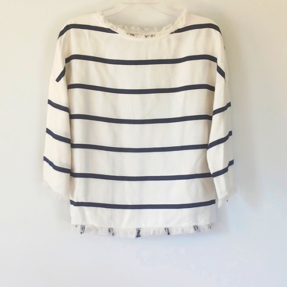 zara basic white with blue strips top